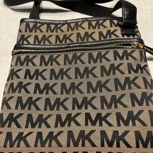 Michael Kors Tan and Black Logo Messenger Bag